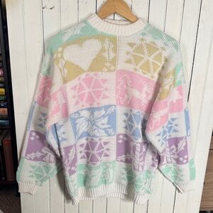 Vintage Diversity Sport Crewneck Sweater White Pink Yellow Blue Size M